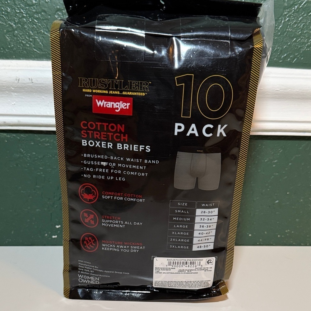 NEW! Wrangler Men's Cotton Stretch Boxer Briefs 10 Pack Underwear Cotton M L XL